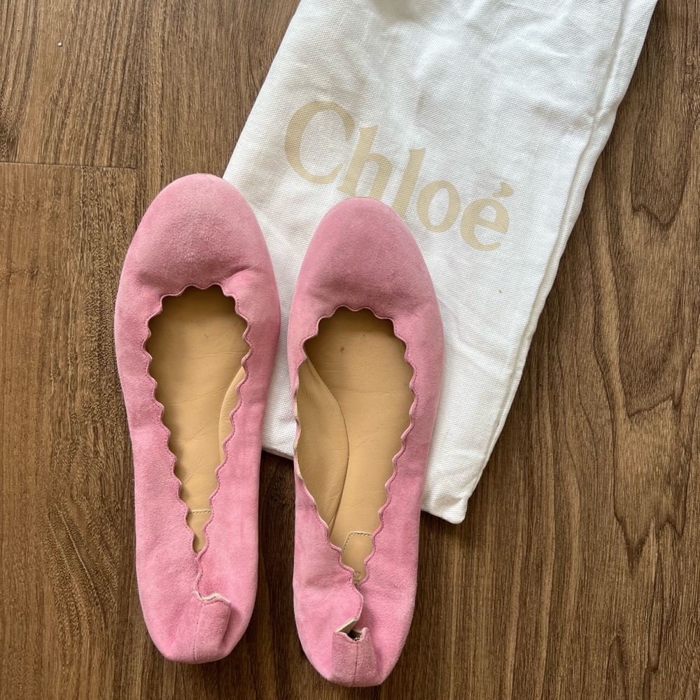 Chloe “Lauren” Pink Scalloped Ballet Flats Slippers Sz 39